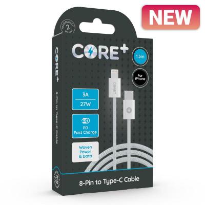 CORE+ 8-Pin to Type-C Cable 1.5m Woven White 3A/27W